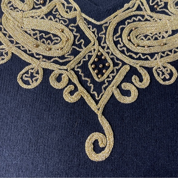 Vintage Maurada Sweater Lambswool Angora Rabbit Hair Blend black Gold details M - Picture 3 of 10